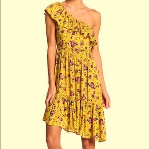 NWT Banjara One Shoulder Ruffle Midi dress in Lemongrass Floral, Sz S